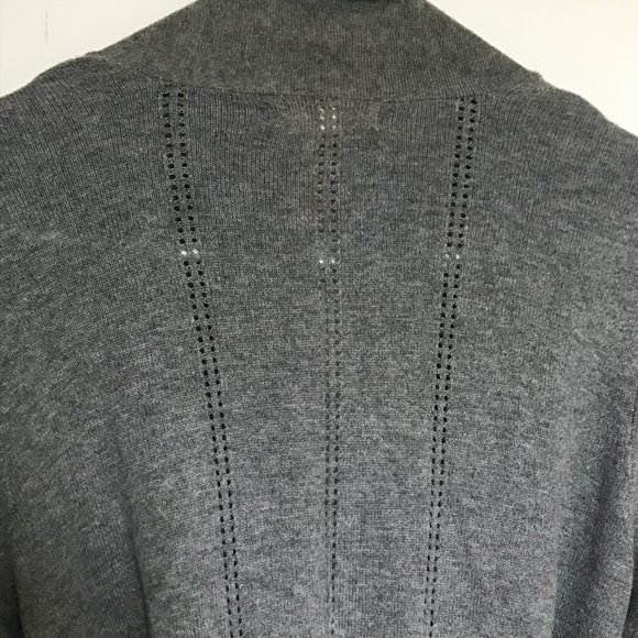 Gray Tulle Open Front Sweater with Pockets - Picture 2 of 3